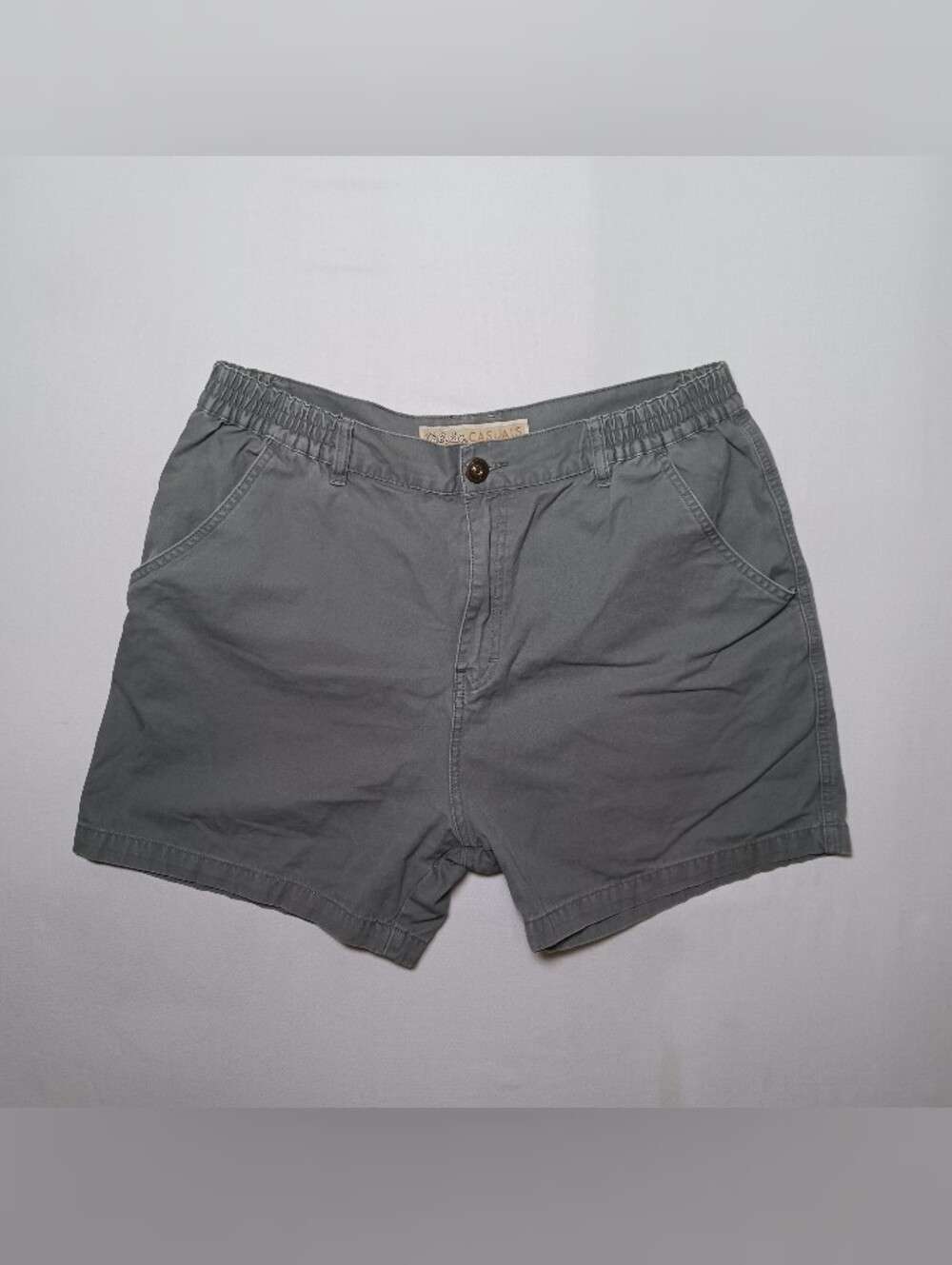 Cabela's Casulas Mens Canvas Shorts Large Olive Gray Elastic Waist